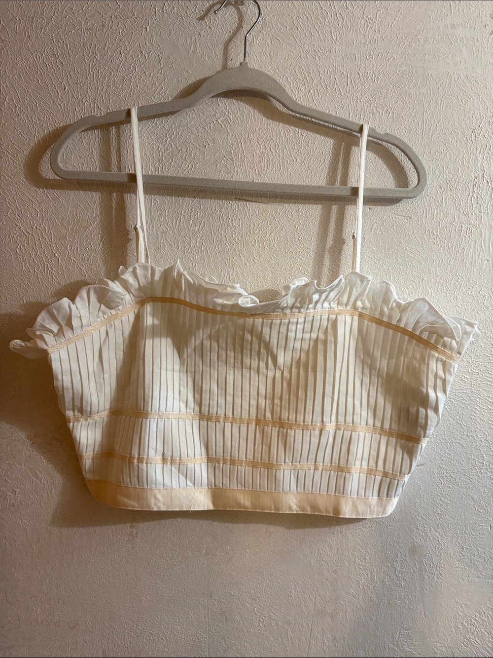 Vici Cream Ruffle Pleated Crop Top